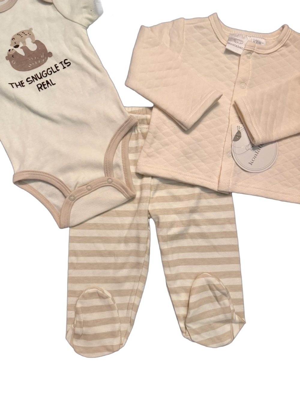 NWT Koala Baby 3-6 m Cream Beige Striped 3-Piece Baby Matching Set - 2 bears
